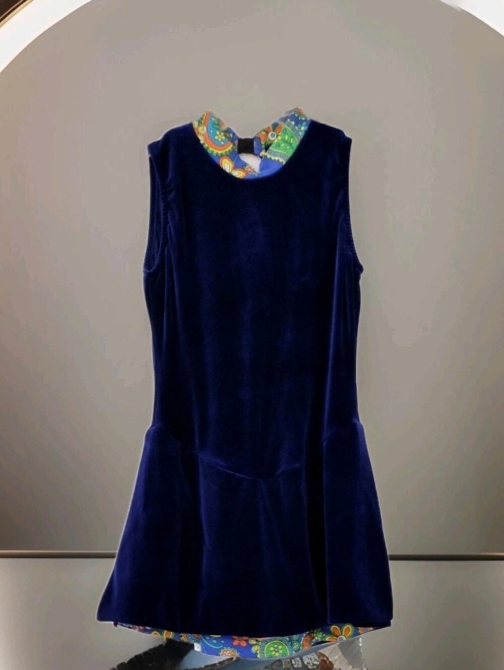 lucky Brand Sz S Navy Velvet Sleeveless Shift Dress with Colorful Lining